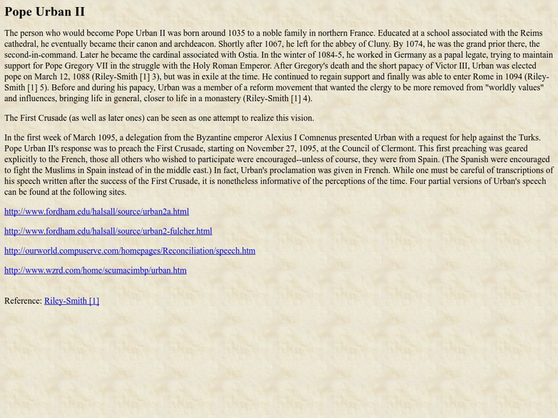 University of Michigan: Pope Urban Ii Handout University of Michigan: Pope Urban Ii Handout