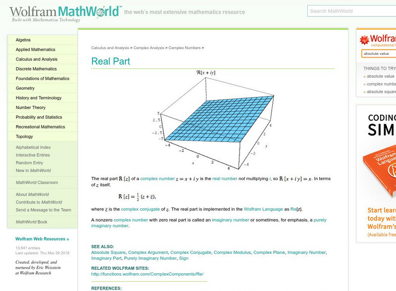 Wolfram Math World: Real Part Handout Wolfram Math World: Real Part Handout
