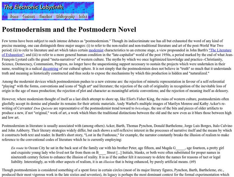 Electronic Labyrinth:postmodernism & the Postmodern Novel Website Electronic Labyrinth:postmodernism & the Postmodern Novel Website