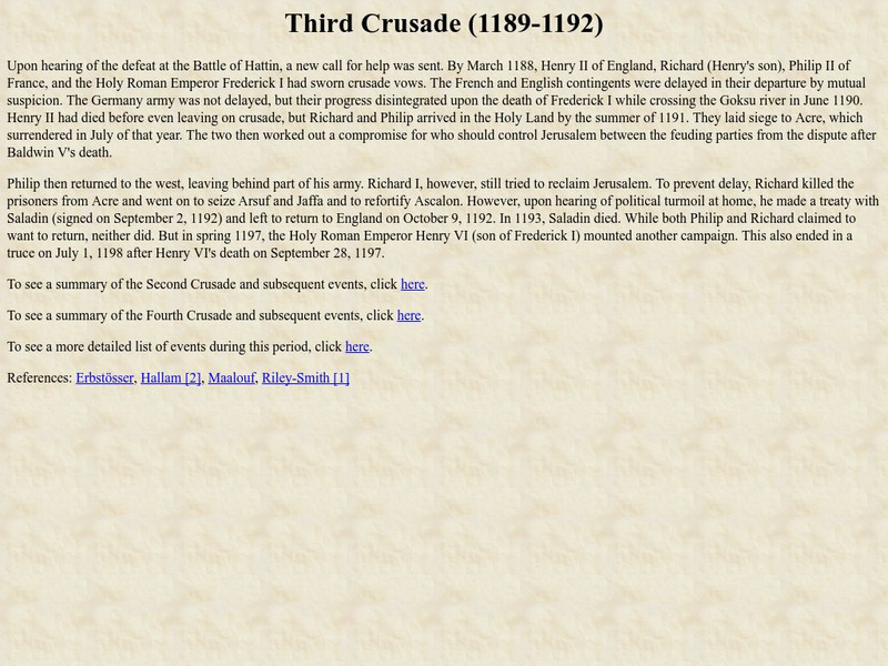 University of Michigan: Third Crusade (1189 1192) Handout University of Michigan: Third Crusade (1189 1192) Handout