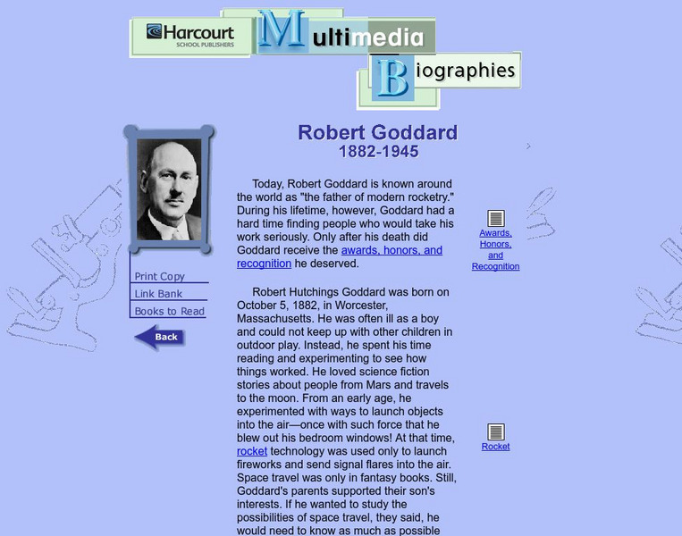 Harcourt: Biographies: Robert Goddard Website