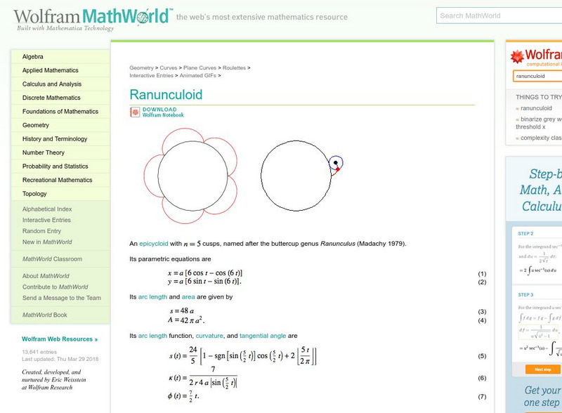 Wolfram Math World: Ranunculoid Handout