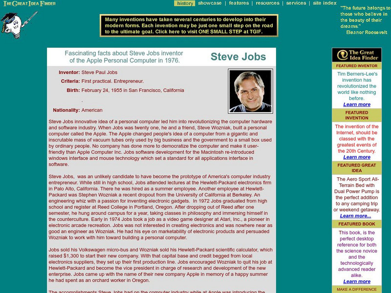 The Great Idea Finder: Steve Jobs Handout The Great Idea Finder: Steve Jobs Handout