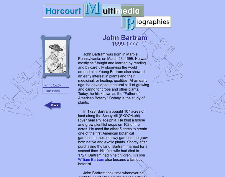 Harcourt: Biographies: John Bartram Website Harcourt: Biographies: John Bartram Website