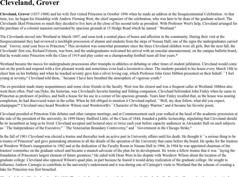 Princeton: Grover Cleveland Handout Princeton: Grover Cleveland Handout