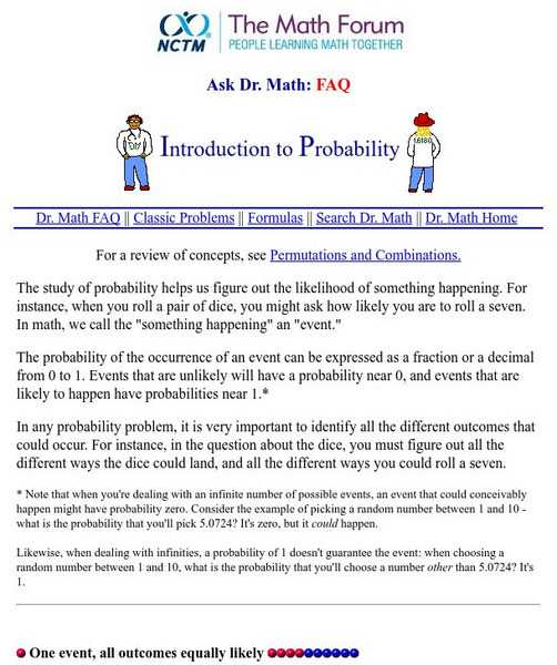 The Math Forum: Ask Dr. Math; Introduction to Probability Activity The Math Forum: Ask Dr. Math; Introduction to Probability Activity