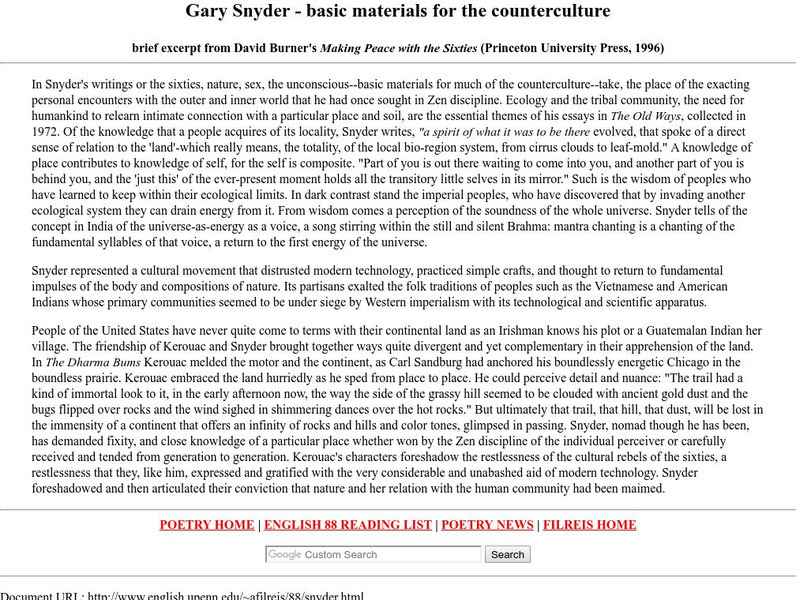 University of Pennsylvania: Gary Snyder eBook
