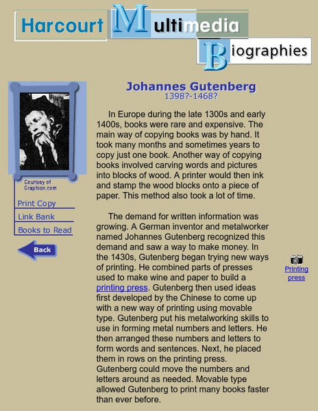 Harcourt: Biographies: Johannes Gutenberg Website Harcourt: Biographies: Johannes Gutenberg Website