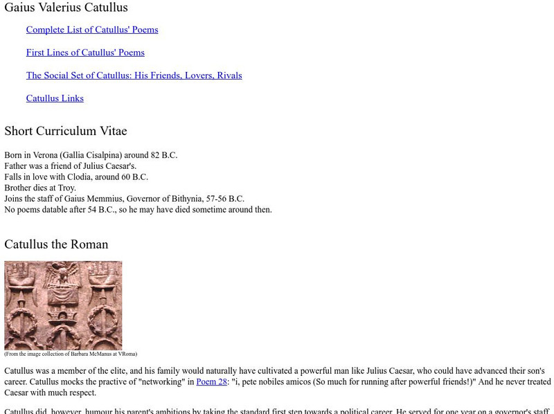 V Roma: Gaius Valerius Catullus Unit Plan V Roma: Gaius Valerius Catullus Unit Plan