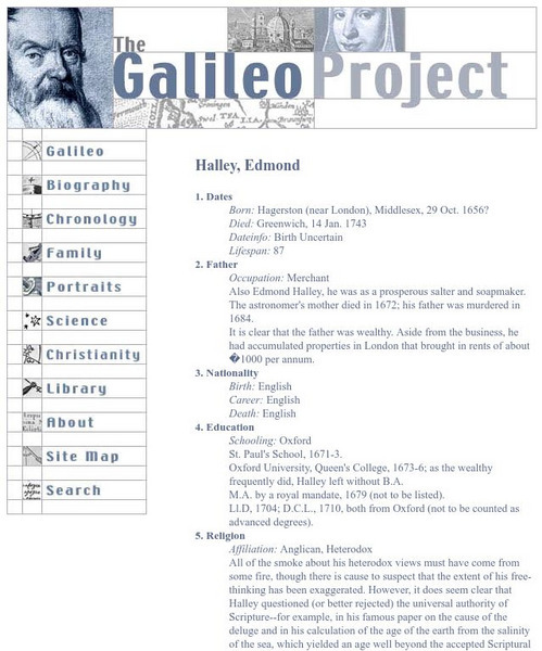 Galileo Project: Edmond Halley Handout Galileo Project: Edmond Halley Handout