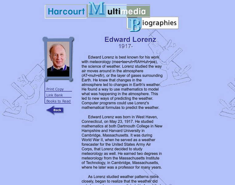 Harcourt: Biographies: Edward Lorenz Website Harcourt: Biographies: Edward Lorenz Website