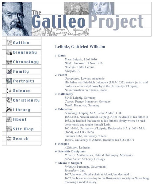 Galileo Project: Gottfried Wilhelm Leibniz Handout Galileo Project: Gottfried Wilhelm Leibniz Handout
