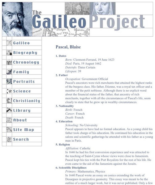 Galileo Project: Blaise Pascal Handout Galileo Project: Blaise Pascal Handout