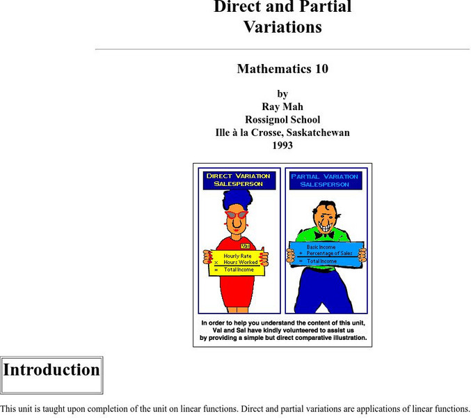 University of Regina: Math Central: Direct Variation: Real World Lesson Plan Lesson Plan University of Regina: Math Central: Direct Variation: Real World Lesson Plan Lesson Plan