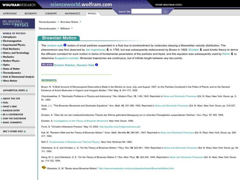 Wolfram Science World: Brownian Motion Handout Wolfram Science World: Brownian Motion Handout