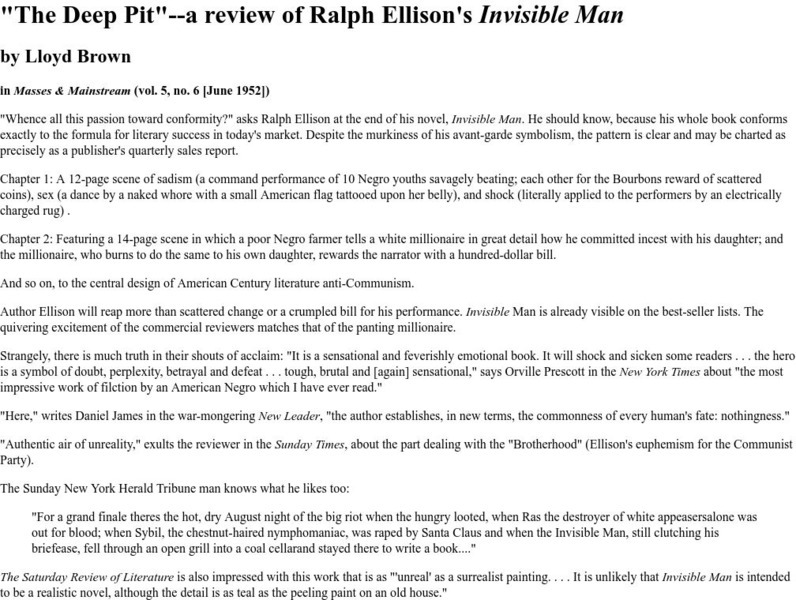 "The Deep Pit," Review of Ralph Ellison's Invisible Man Website "The Deep Pit," Review of Ralph Ellison's Invisible Man Website
