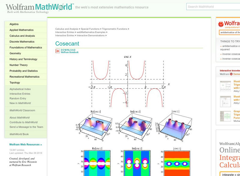 Wolfram Math World: Cosecant Activity Wolfram Math World: Cosecant Activity