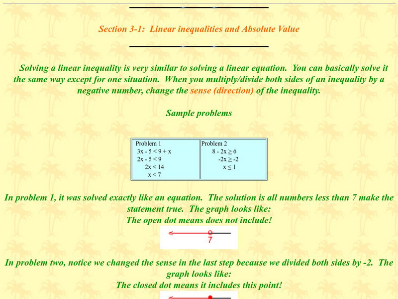 Ojk's Precalculus Study Page: Linear Inequalities and Absolute Value Unit Plan Ojk's Precalculus Study Page: Linear Inequalities and Absolute Value Unit Plan