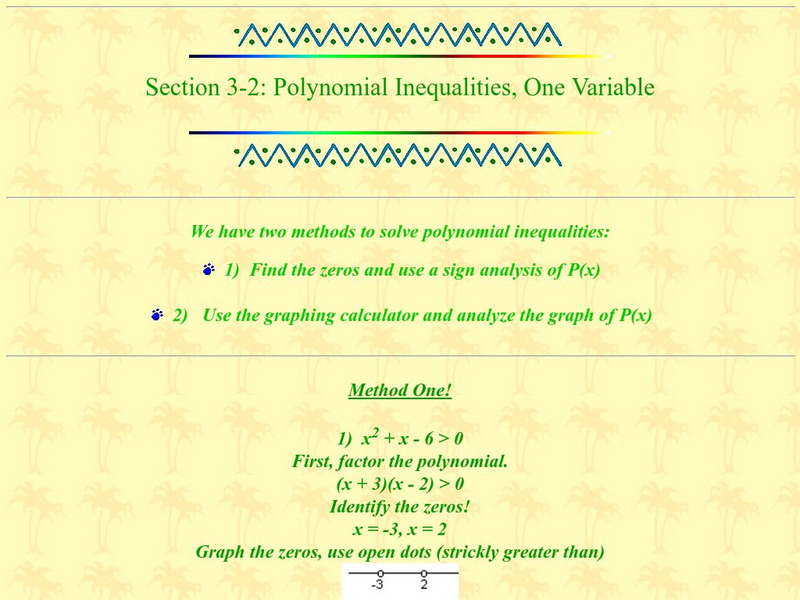 Ojk's Precalculus Study Page: Polynomial Inequalities, One Variable Activity Ojk's Precalculus Study Page: Polynomial Inequalities, One Variable Activity