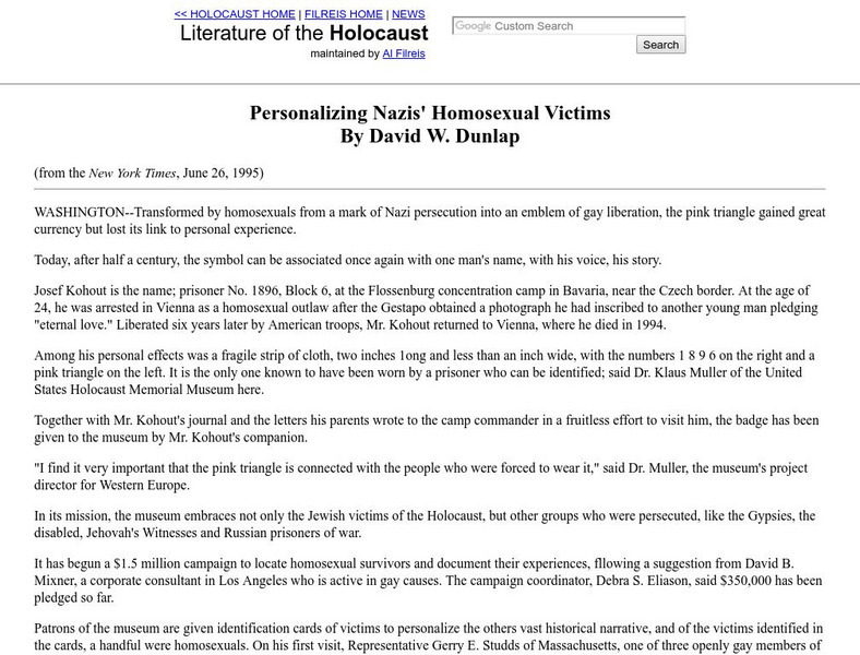 University of Pennsylvania: Personalizing Nazis' Homosexual Victims Article