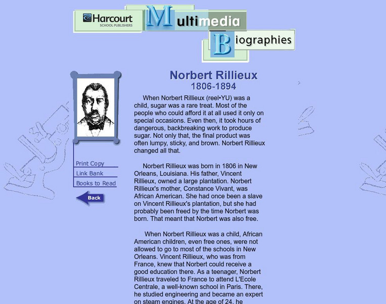 Harcourt: Biographies: Norbert Rillieux Website