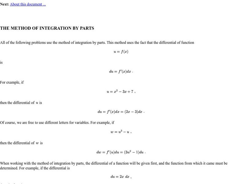 Macquarie University: Integration by Parts Unit Plan Macquarie University: Integration by Parts Unit Plan