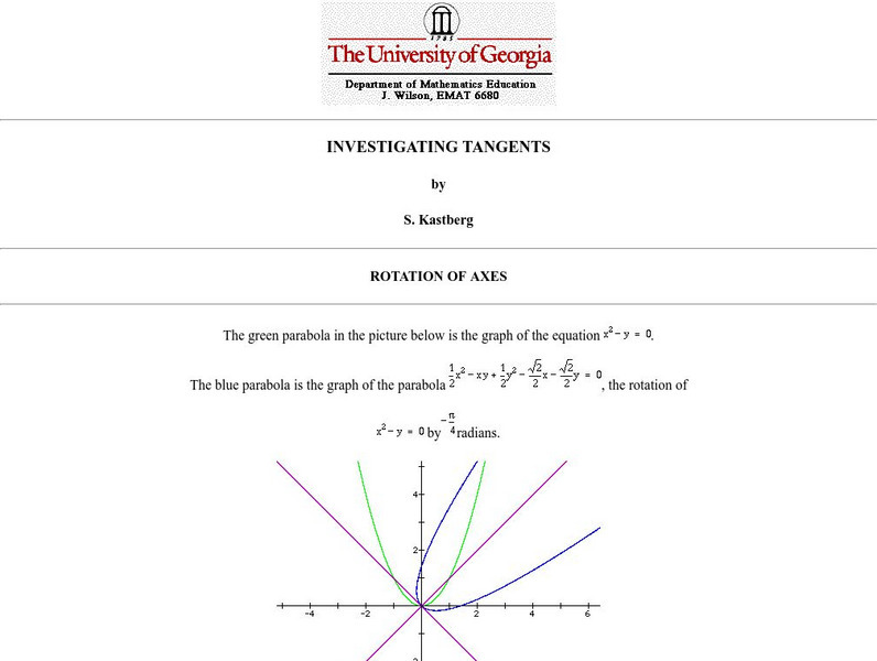 University of Georgia: Investigating Tangents: Rotation of Axes Handout University of Georgia: Investigating Tangents: Rotation of Axes Handout