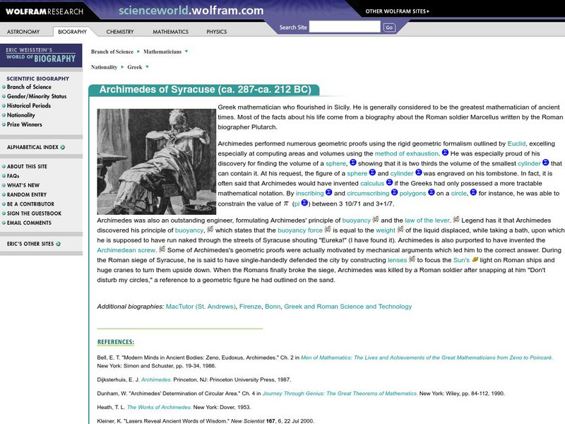 Wolfram Science World: Archimedes of Syracuse (Ca. 287 212 Bc) Handout
