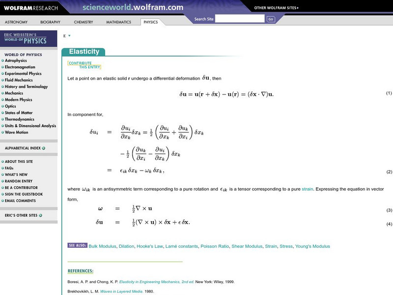 Wolfram Science World: Elasticity Handout Wolfram Science World: Elasticity Handout