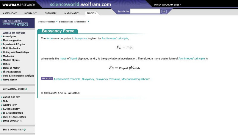 Wolfram Science World: Buoyancy Force Handout Wolfram Science World: Buoyancy Force Handout