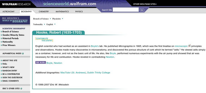 Wolfram Science World: Robert Hooke (1635 1703) Handout