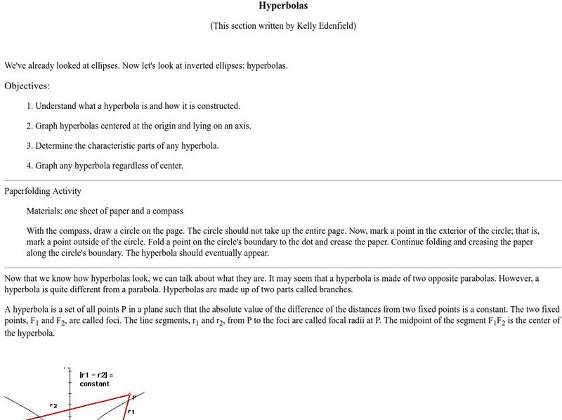 University of Georgia: Hyperbolas Activity University of Georgia: Hyperbolas Activity