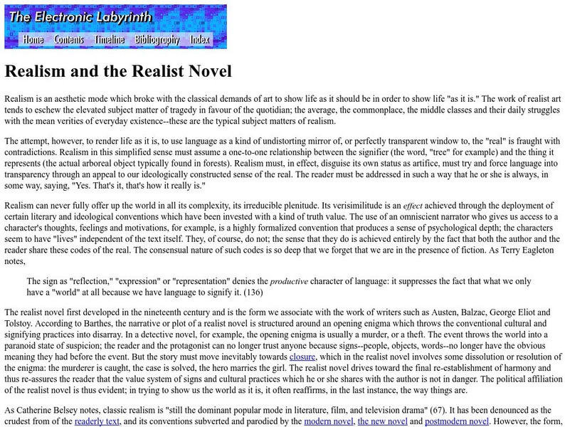 Electronic Labyrinth: Realism and the Realist Novel Handout