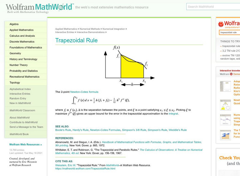 Wolfram Math World: Trapezoidal Rule Handout Wolfram Math World: Trapezoidal Rule Handout