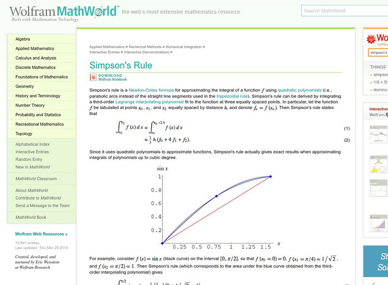 Wolfram Math World: Simpson's Rule Handout