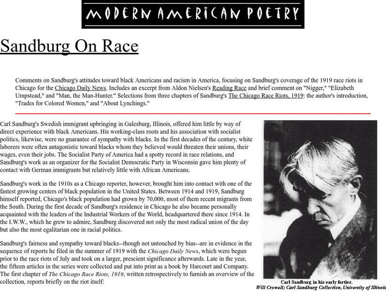 University of Illinois: Modern American Poetry: Sandburg on Race Activity University of Illinois: Modern American Poetry: Sandburg on Race Activity