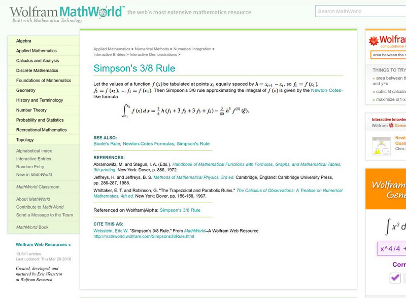 Wolfram Math World: Simpson'e 3/8 Rule Handout