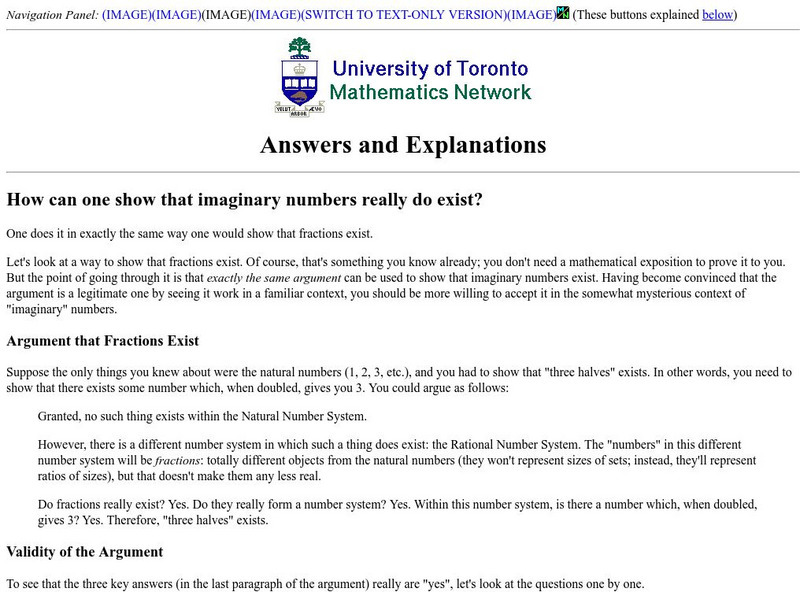 How Can One Show That Imaginary Numbers Really Do Exist? Handout How Can One Show That Imaginary Numbers Really Do Exist? Handout