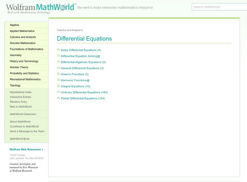 Wolfram Math World: Differential Equations Website Wolfram Math World: Differential Equations Website