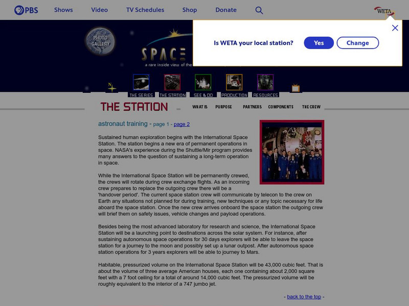 Pbs: Space Station Astronaut Training Website Pbs: Space Station Astronaut Training Website