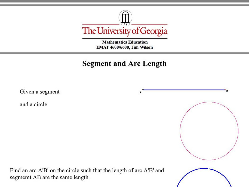 University of Georgia: Segment and Arc Length Activity University of Georgia: Segment and Arc Length Activity