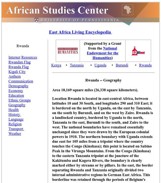 University of Pennsylvania: Geography of Rwanda Website