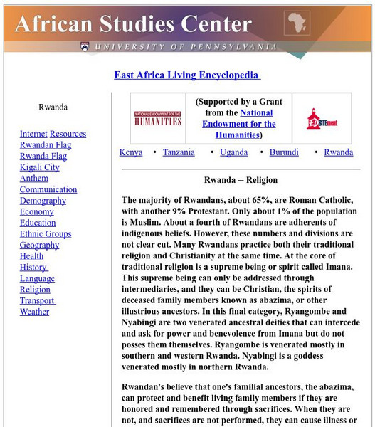 University of Pennsylvania: Religions in Rwanda Website