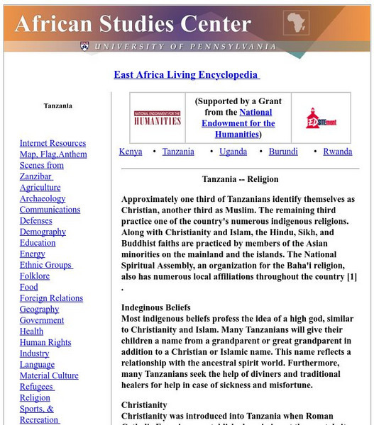 University of Pennsylvania: Tanzania: Religion Handout University of Pennsylvania: Tanzania: Religion Handout