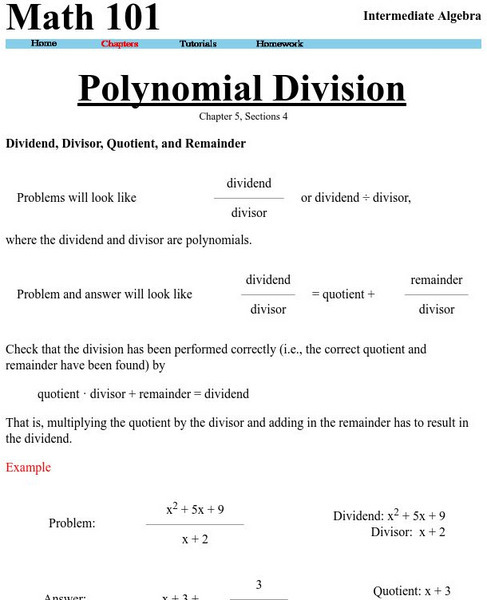 Washington State University: Polynomial Division eBook Washington State University: Polynomial Division eBook