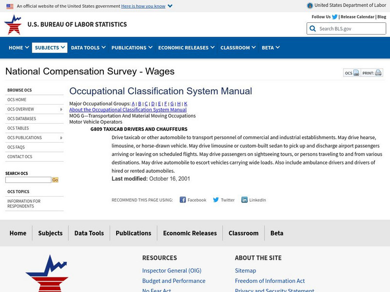 Bureau of Labor Statistics: Chauffer Handout Bureau of Labor Statistics: Chauffer Handout