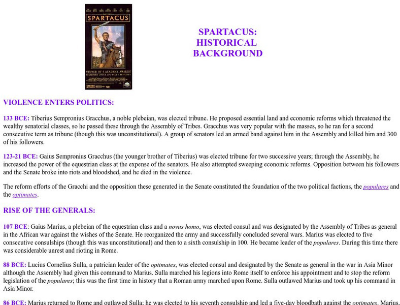 V Roma Project: Spartacus: Historical Background Handout V Roma Project: Spartacus: Historical Background Handout
