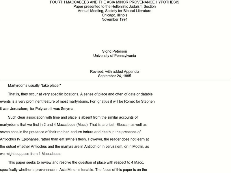 The University of Pennsylvania: Martyrdom in Fourth Maccabees Article