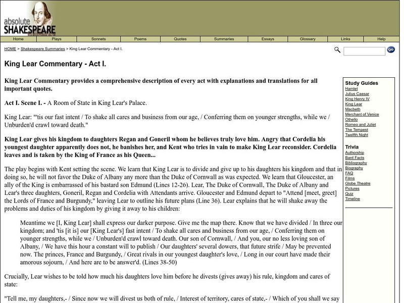 Absolute Shakespeare: King Lear Commentary Website
