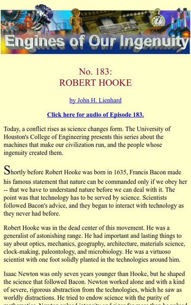 University of Houston: Engines of Our Ingenuity: Robert Hooke Handout University of Houston: Engines of Our Ingenuity: Robert Hooke Handout